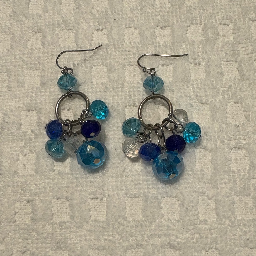 Elegant Blue and Silver Tone Dangle Earrings